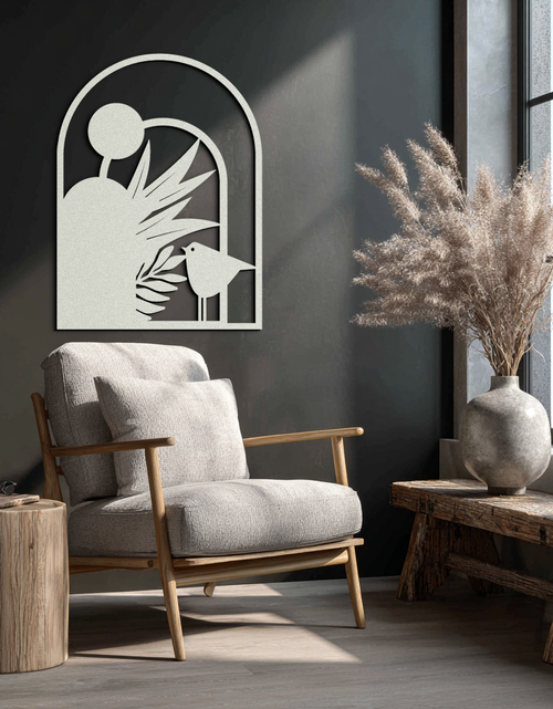 Load image into Gallery viewer, Modern Archway with Bird &amp; Plants Metal Wall Art – Abstract Nature-Inspired Black Steel Decor for Contemporary Interiors- KAF438

