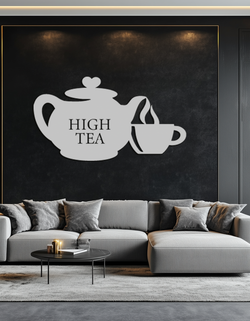 Resmi Galeri görüntüleyicisine yükleyin, High Tea Teapot &amp; Cup Metal Duvar Sanatı – Mutfak, Kafe ve Yemek Alanları için Zarif Siyah Çelik Çay Saati Dekoru - KAF440
