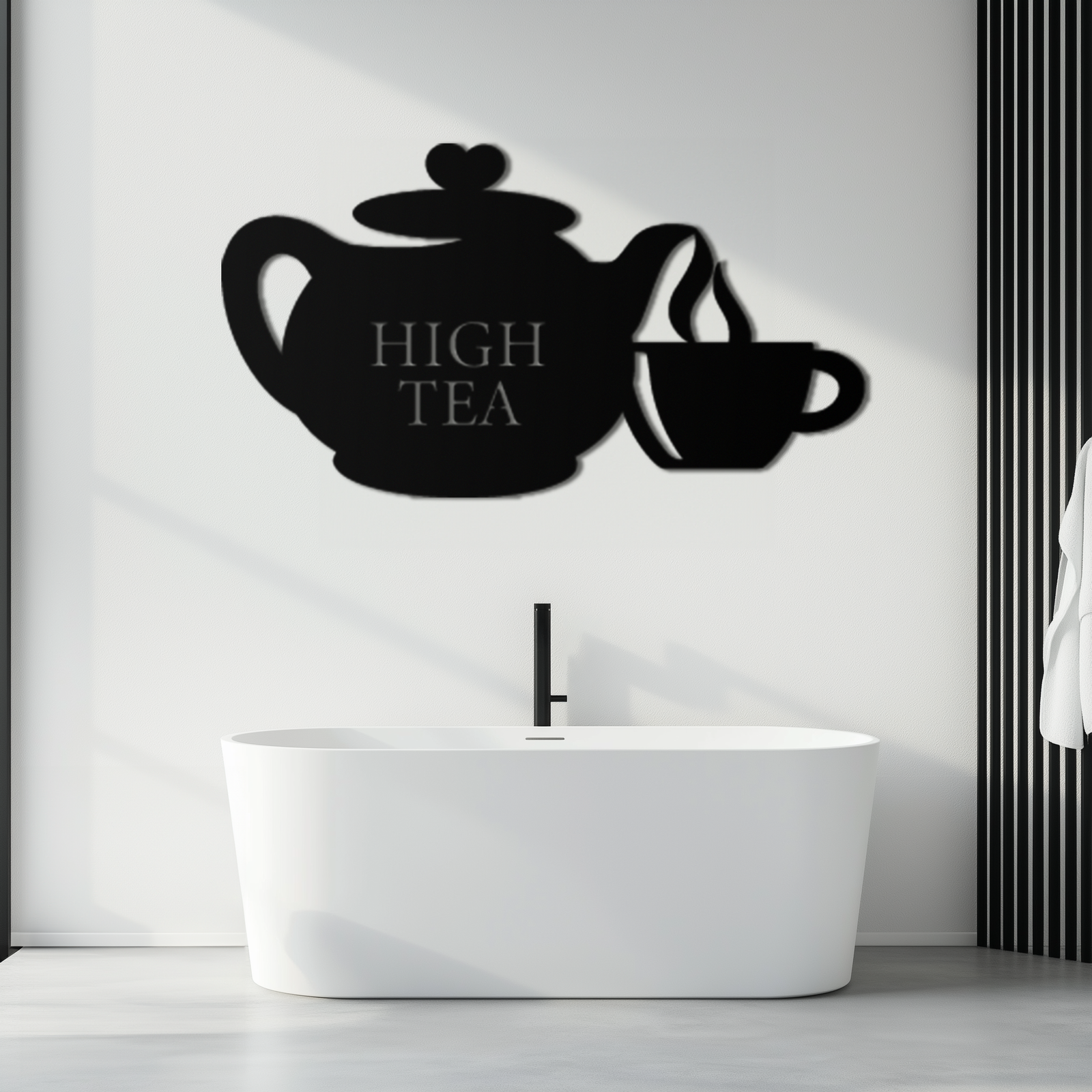 High Tea Teapot &amp; Cup Metal Duvar Sanatı – Mutfak, Kafe ve Yemek Alanları için Zarif Siyah Çelik Çay Saati Dekoru - KAF440