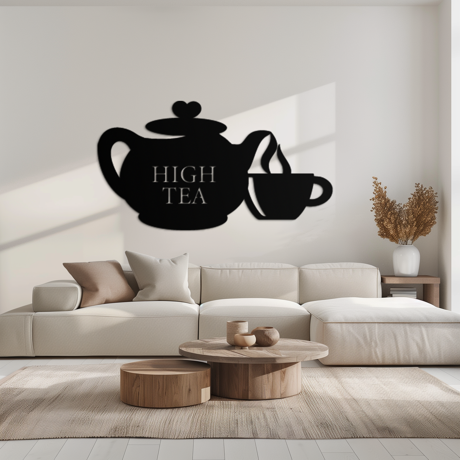 High Tea Teapot &amp; Cup Metal Duvar Sanatı – Mutfak, Kafe ve Yemek Alanları için Zarif Siyah Çelik Çay Saati Dekoru - KAF440