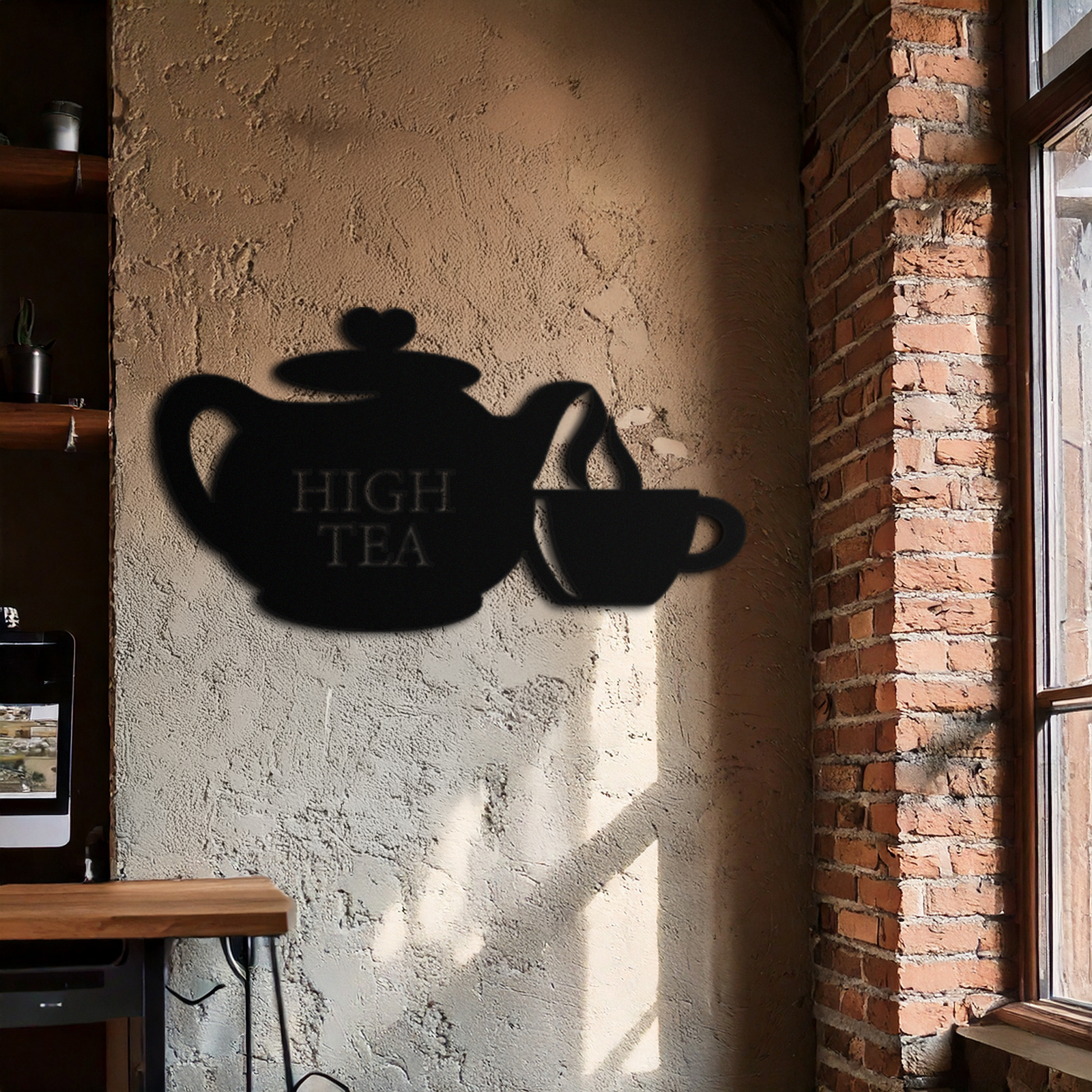 High Tea Teapot &amp; Cup Metal Duvar Sanatı – Mutfak, Kafe ve Yemek Alanları için Zarif Siyah Çelik Çay Saati Dekoru - KAF440