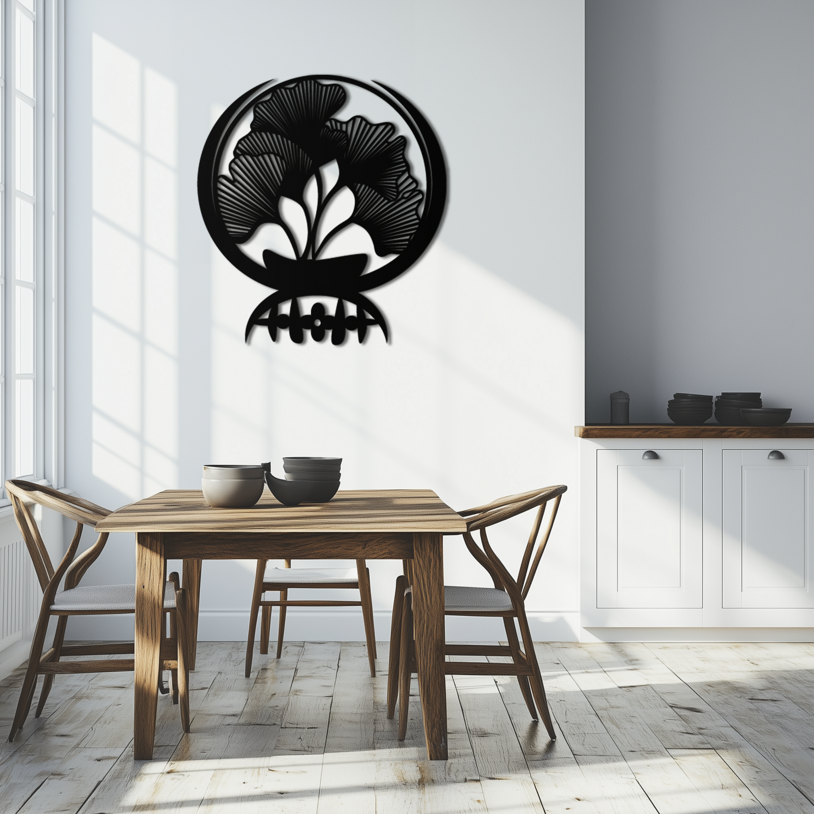 Ginkgo Leaves Abstract Metal Wall Art – Elegant Nature-Inspired Black Steel Decor for Modern Home Interiors- KAF441