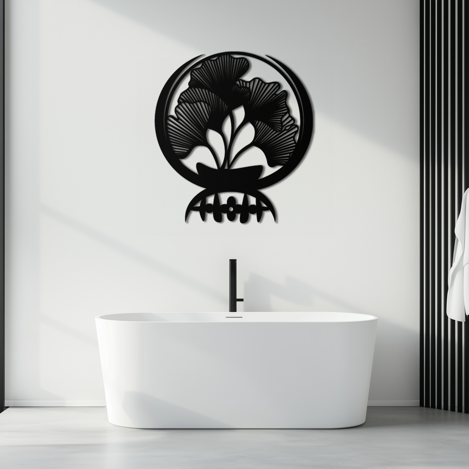 Ginkgo Leaves Abstract Metal Wall Art – Elegant Nature-Inspired Black Steel Decor for Modern Home Interiors- KAF441