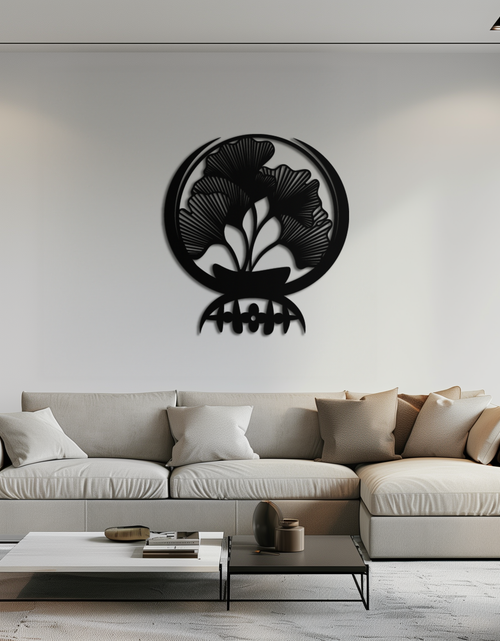 Load image into Gallery viewer, Ginkgo Leaves Abstract Metal Wall Art – Elegant Nature-Inspired Black Steel Decor for Modern Home Interiors- KAF441

