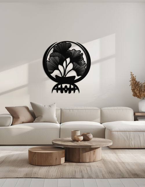 Load image into Gallery viewer, Ginkgo Leaves Abstract Metal Wall Art – Elegant Nature-Inspired Black Steel Decor for Modern Home Interiors- KAF441
