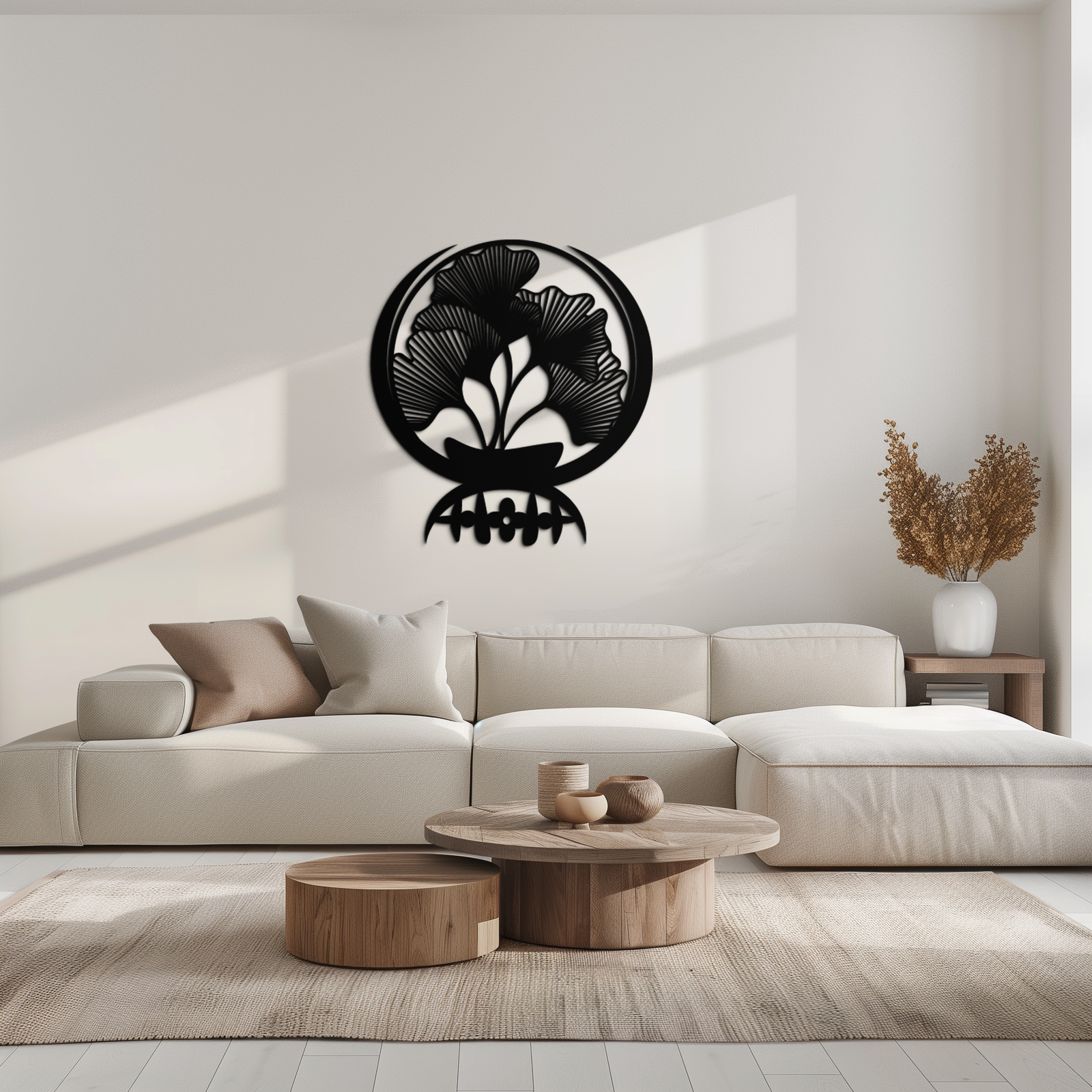 Ginkgo Leaves Abstract Metal Wall Art – Elegant Nature-Inspired Black Steel Decor for Modern Home Interiors- KAF441