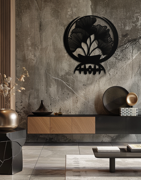 Ginkgo Leaves Abstract Metal Wall Art – Elegant Nature-Inspired Black Steel Decor for Modern Home Interiors- KAF441