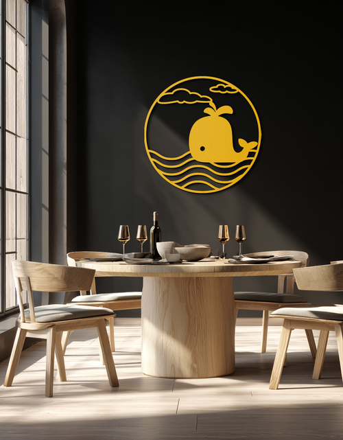 Load image into Gallery viewer, Cute Whale Ocean Scene Metal Wall Art – Playful Circular Black Steel Decor for Kids Rooms, Nurseries, and Coastal Interiors- KAF443
