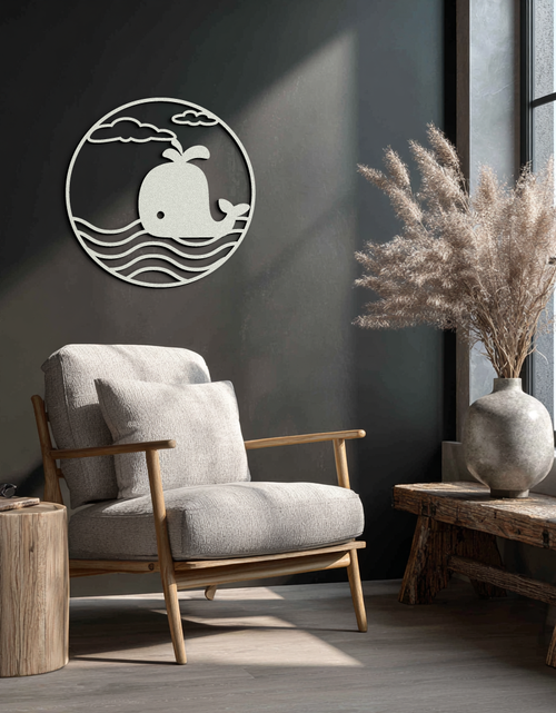 Load image into Gallery viewer, Cute Whale Ocean Scene Metal Wall Art – Playful Circular Black Steel Decor for Kids Rooms, Nurseries, and Coastal Interiors- KAF443
