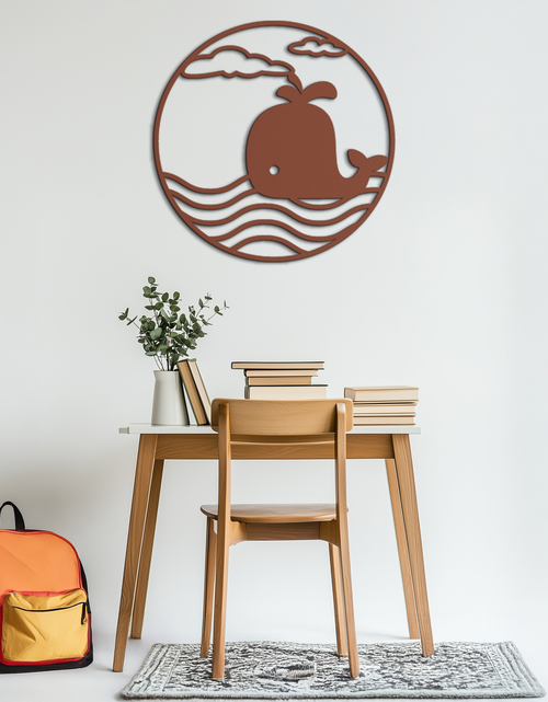 Load image into Gallery viewer, Cute Whale Ocean Scene Metal Wall Art – Playful Circular Black Steel Decor for Kids Rooms, Nurseries, and Coastal Interiors- KAF443
