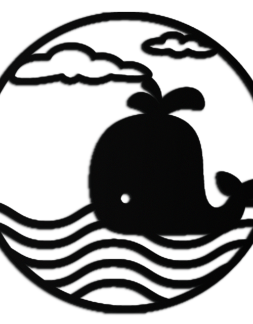 Load image into Gallery viewer, Cute Whale Ocean Scene Metal Wall Art – Playful Circular Black Steel Decor for Kids Rooms, Nurseries, and Coastal Interiors- KAF443
