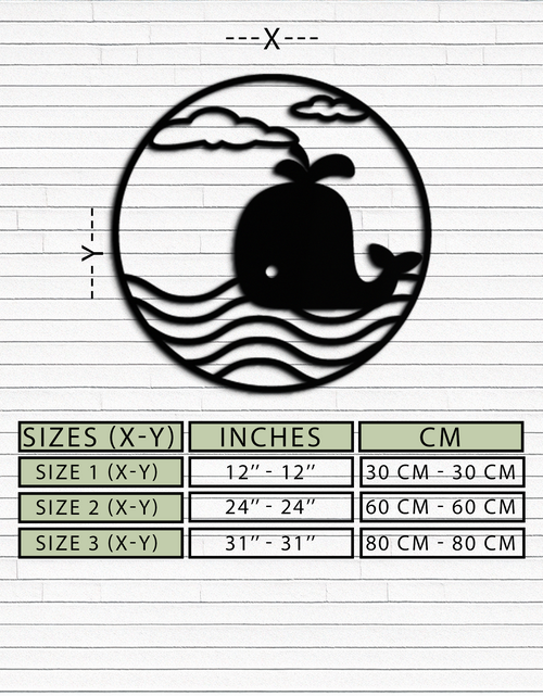 Load image into Gallery viewer, Cute Whale Ocean Scene Metal Wall Art – Playful Circular Black Steel Decor for Kids Rooms, Nurseries, and Coastal Interiors- KAF443
