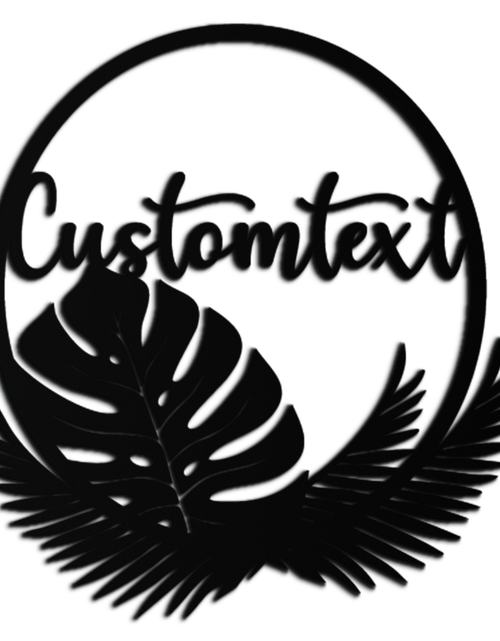 Load image into Gallery viewer, Personalized Tropical Leaves Metal Wall Art – Custom Text Circular Black Steel Decor for Modern Home and Event Spaces- KAF444
