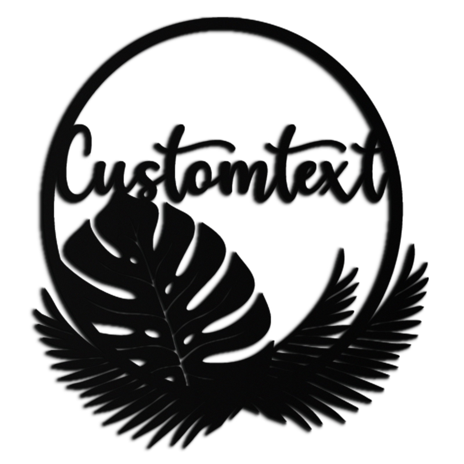 Personalized Tropical Leaves Metal Wall Art – Custom Text Circular Black Steel Decor for Modern Home and Event Spaces- KAF444