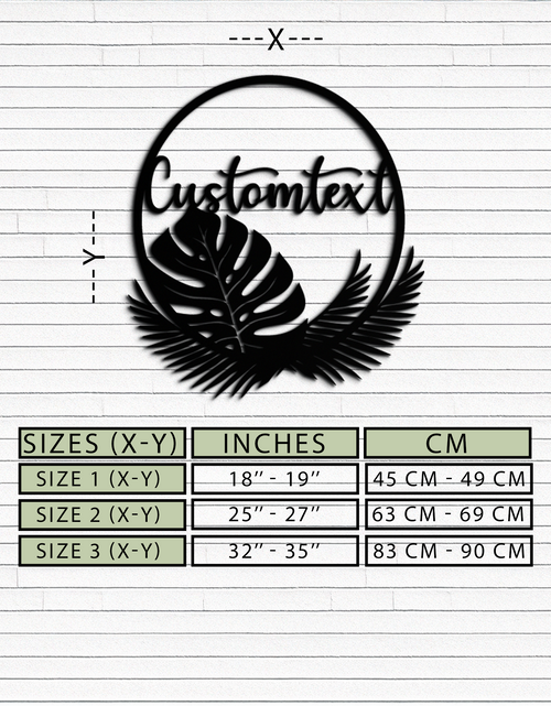 Load image into Gallery viewer, Personalized Tropical Leaves Metal Wall Art – Custom Text Circular Black Steel Decor for Modern Home and Event Spaces- KAF444
