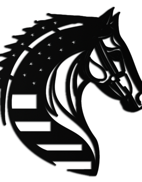 Load image into Gallery viewer, American Flag Horse Head Metal Wall Art – Patriotic Black Steel Equine Decor for Home, Barn and Ranch Interiors- KAF445

