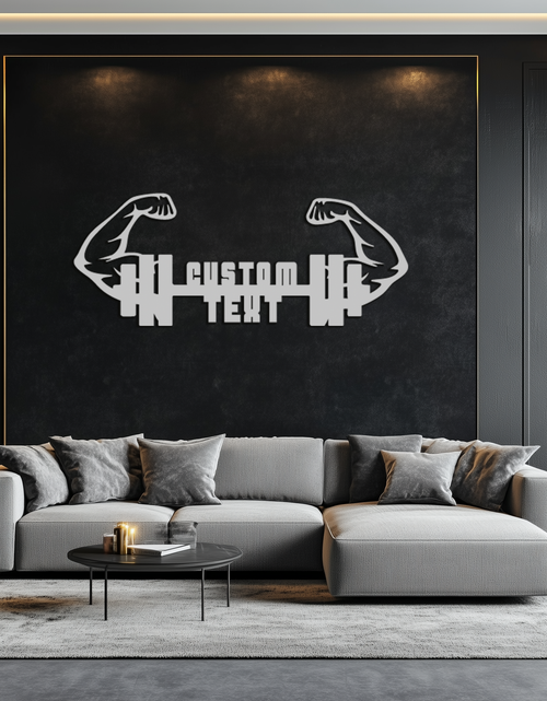 Resmi Galeri görüntüleyicisine yükleyin, Kişiselleştirilmiş Fitness Barbell Metal Duvar Sanatı – Özel Metin Kaslı Kollar Siyah Çelik Dekor Spor Salonu ve Egzersiz Alanları için - KAF448
