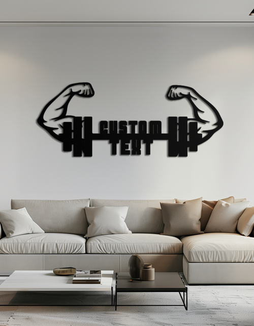 Resmi Galeri görüntüleyicisine yükleyin, Kişiselleştirilmiş Fitness Barbell Metal Duvar Sanatı – Özel Metin Kaslı Kollar Siyah Çelik Dekor Spor Salonu ve Egzersiz Alanları için - KAF448
