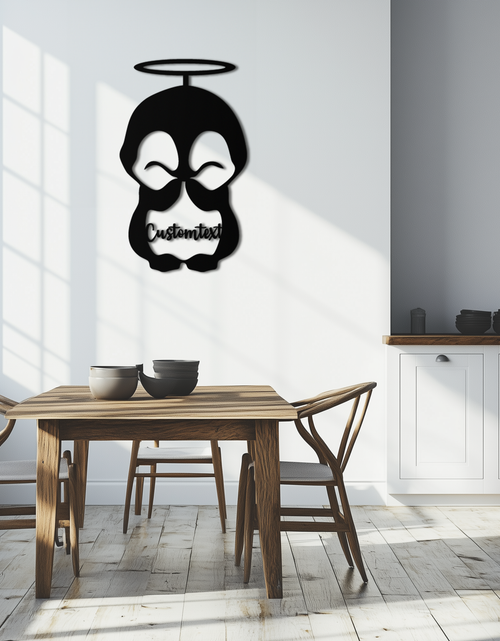 Load image into Gallery viewer, Personalized Cute Angel Penguin Metal Wall Art – Custom Text Adorable Black Steel Decor for Kids Rooms and Nurseries- KAF449
