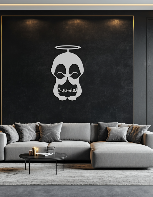 Load image into Gallery viewer, Personalized Cute Angel Penguin Metal Wall Art – Custom Text Adorable Black Steel Decor for Kids Rooms and Nurseries- KAF449
