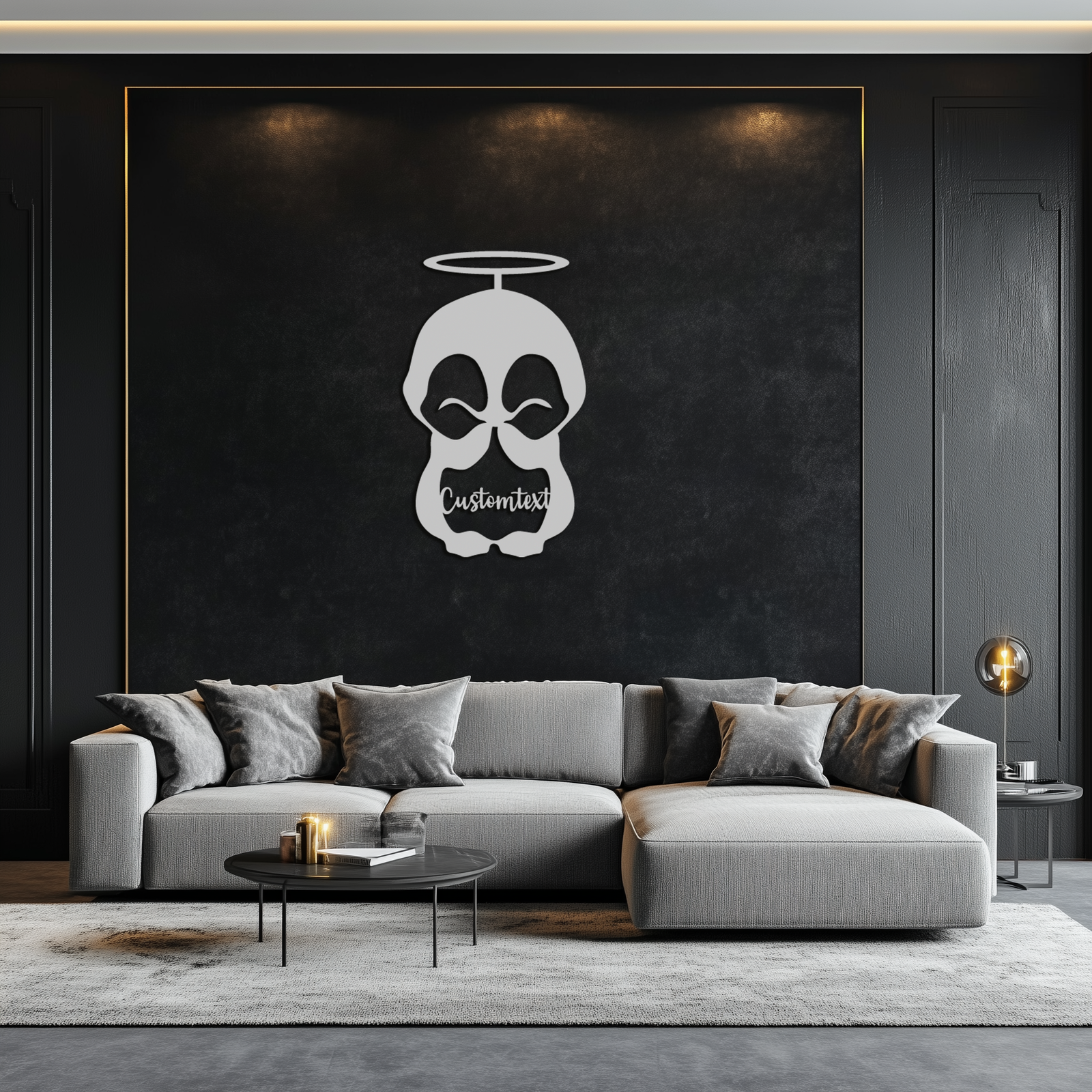 Personalized Cute Angel Penguin Metal Wall Art – Custom Text Adorable Black Steel Decor for Kids Rooms and Nurseries- KAF449