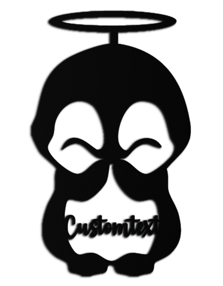 Kişiselleştirilmiş Sevimli Melek Penguen Metal Duvar Sanatı – Çocuk Odaları ve Kreşler için Özel Metin Sevimli Siyah Çelik Dekor - KAF449