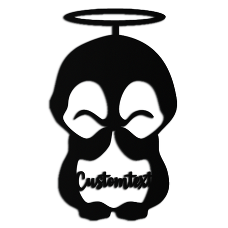 Personalized Cute Angel Penguin Metal Wall Art – Custom Text Adorable Black Steel Decor for Kids Rooms and Nurseries- KAF449