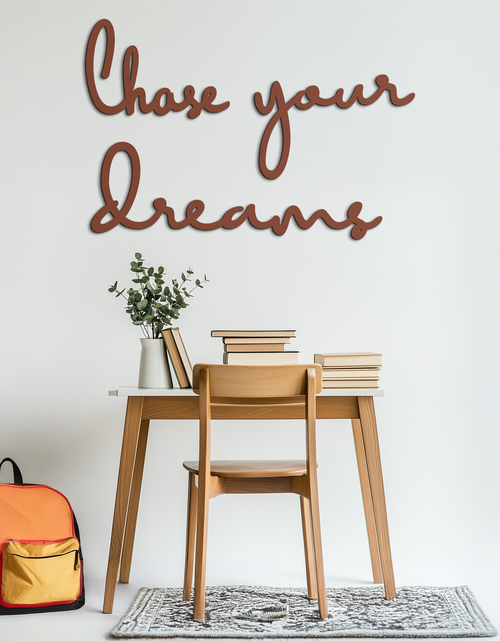 Load image into Gallery viewer, Chase Your Dreams Quote Metal Wall Art – Inspirational Word Sign in Black for Home and Office Decor- KAF454
