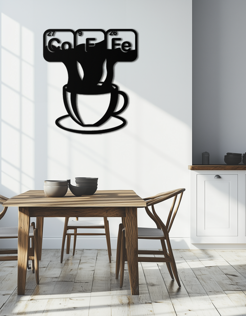 Resmi Galeri görüntüleyicisine yükleyin, Coffee Elements Chemistry Metal Duvar Sanatı – Bilimsel Kahve Kupası Siyah Çelik Dekor Mutfaklar, Kafeler ve Ofisler İçin - KAF462
