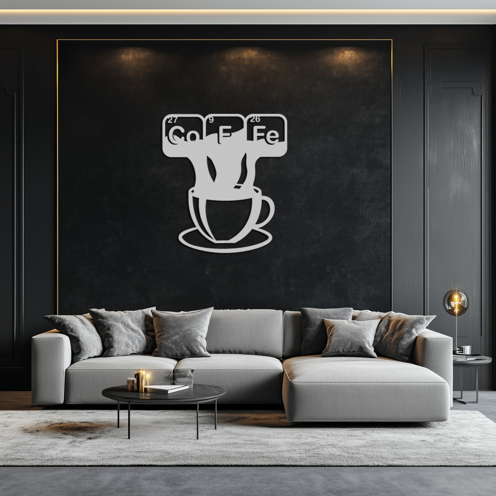 Coffee Elements Chemistry Metal Duvar Sanatı – Bilimsel Kahve Kupası Siyah Çelik Dekor Mutfaklar, Kafeler ve Ofisler İçin - KAF462