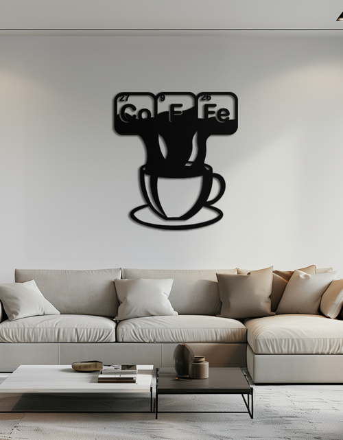 Resmi Galeri görüntüleyicisine yükleyin, Coffee Elements Chemistry Metal Duvar Sanatı – Bilimsel Kahve Kupası Siyah Çelik Dekor Mutfaklar, Kafeler ve Ofisler İçin - KAF462
