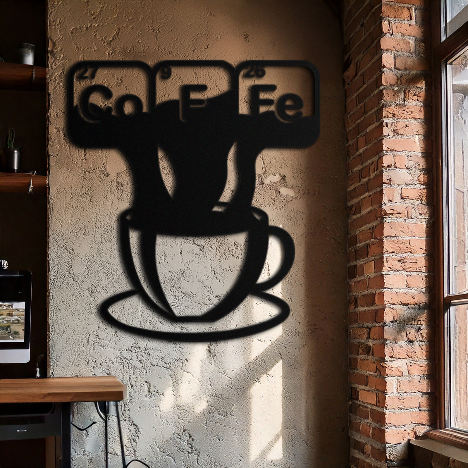 Coffee Elements Chemistry Metal Duvar Sanatı – Bilimsel Kahve Kupası Siyah Çelik Dekor Mutfaklar, Kafeler ve Ofisler İçin - KAF462