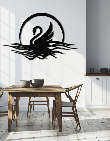 Elegant Swan on Lake Metal Wall Art – Serene Black Steel Decor for Modern, Nature-Inspired Home Interiors- KAF465