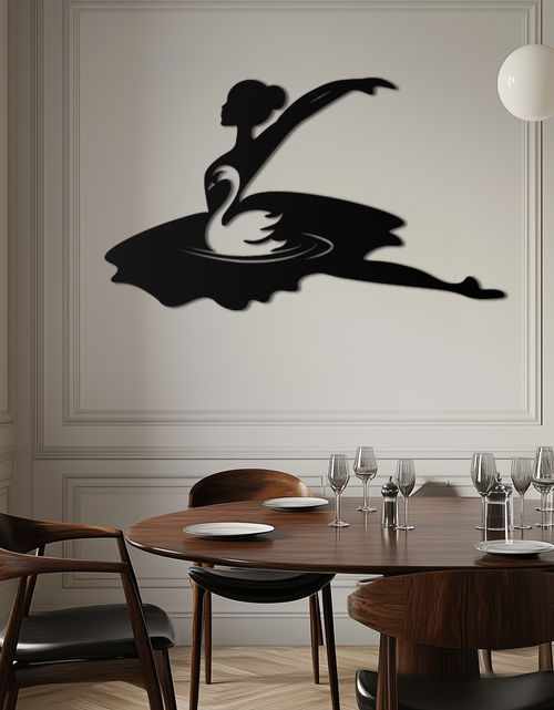 Load image into Gallery viewer, Ballet Dancer with Swan Silhouette Metal Wall Art – Elegant Black Steel Decor for Ballet Studios, Bedrooms, and Living Spaces- KAF466
