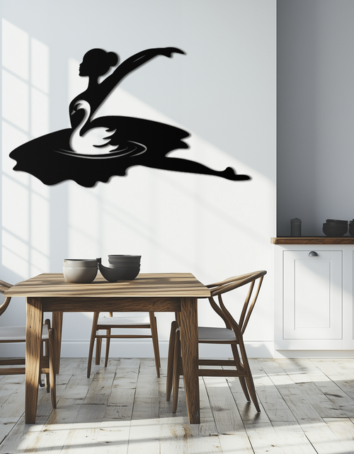 Load image into Gallery viewer, Ballet Dancer with Swan Silhouette Metal Wall Art – Elegant Black Steel Decor for Ballet Studios, Bedrooms, and Living Spaces- KAF466
