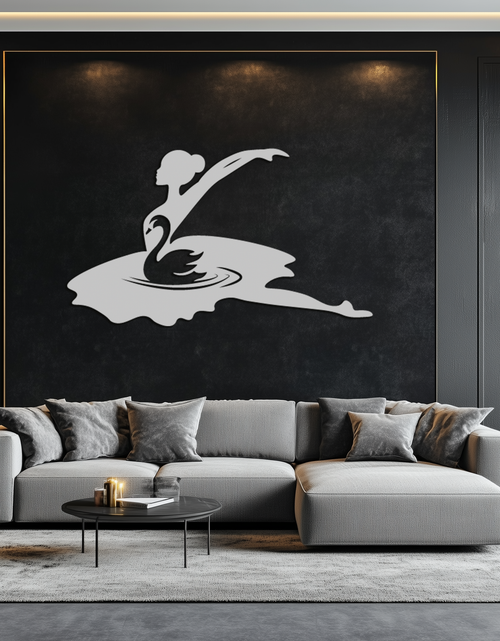 Load image into Gallery viewer, Ballet Dancer with Swan Silhouette Metal Wall Art – Elegant Black Steel Decor for Ballet Studios, Bedrooms, and Living Spaces- KAF466
