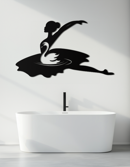 Kuğu Silüetli Bale Dansçısı Metal Duvar Sanatı – Bale Stüdyoları, Yatak Odaları ve Yaşam Alanları için Zarif Siyah Çelik Dekor - KAF466