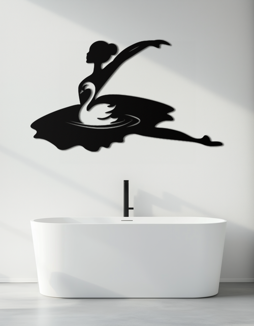 Load image into Gallery viewer, Ballet Dancer with Swan Silhouette Metal Wall Art – Elegant Black Steel Decor for Ballet Studios, Bedrooms, and Living Spaces- KAF466
