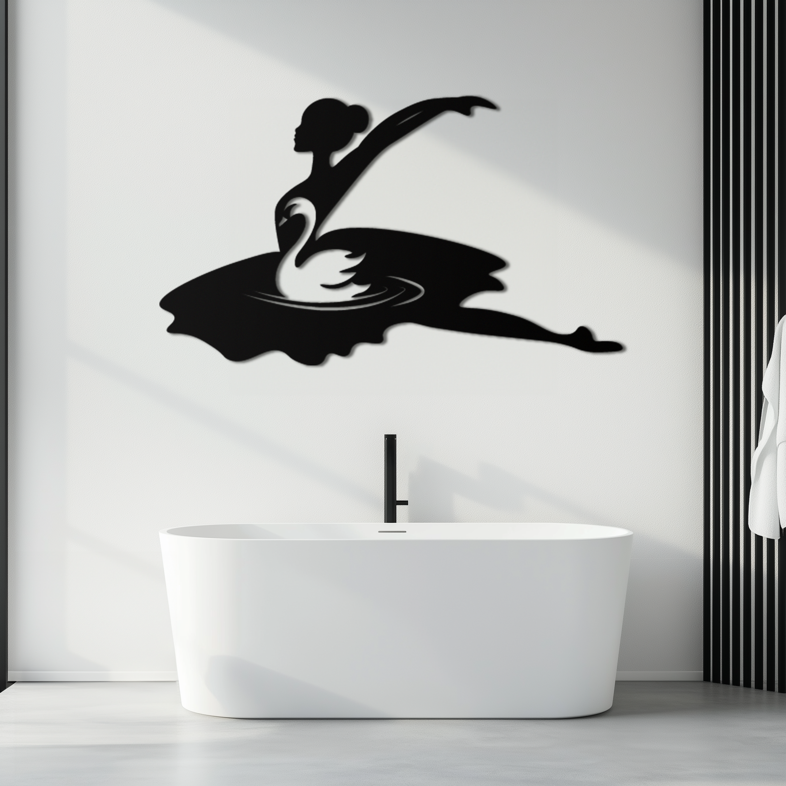 Ballet Dancer with Swan Silhouette Metal Wall Art – Elegant Black Steel Decor for Ballet Studios, Bedrooms, and Living Spaces- KAF466