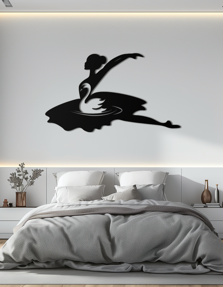 Kuğu Silüetli Bale Dansçısı Metal Duvar Sanatı – Bale Stüdyoları, Yatak Odaları ve Yaşam Alanları için Zarif Siyah Çelik Dekor - KAF466