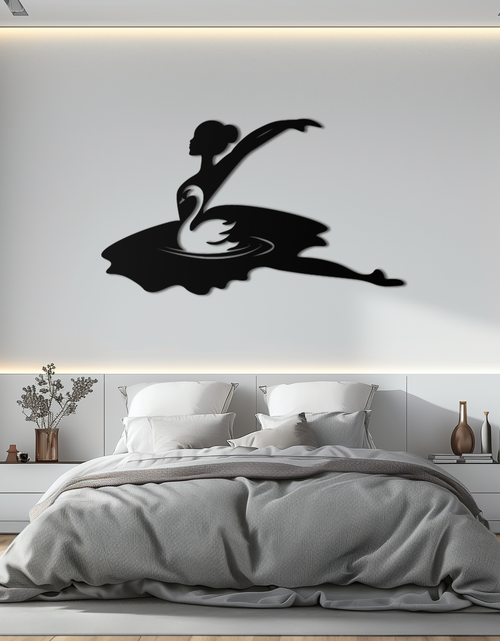 Load image into Gallery viewer, Ballet Dancer with Swan Silhouette Metal Wall Art – Elegant Black Steel Decor for Ballet Studios, Bedrooms, and Living Spaces- KAF466
