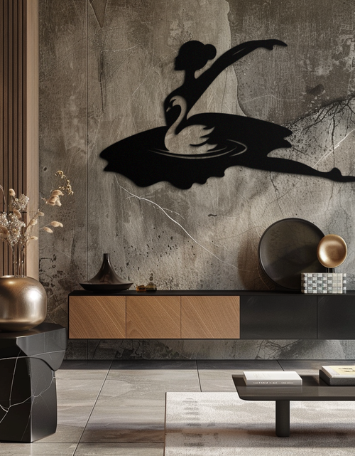 Load image into Gallery viewer, Ballet Dancer with Swan Silhouette Metal Wall Art – Elegant Black Steel Decor for Ballet Studios, Bedrooms, and Living Spaces- KAF466
