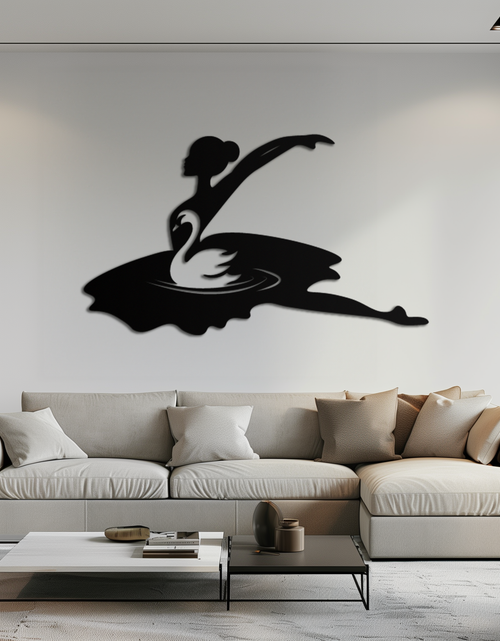 Load image into Gallery viewer, Ballet Dancer with Swan Silhouette Metal Wall Art – Elegant Black Steel Decor for Ballet Studios, Bedrooms, and Living Spaces- KAF466
