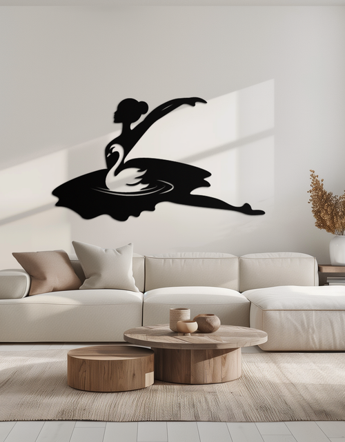 Load image into Gallery viewer, Ballet Dancer with Swan Silhouette Metal Wall Art – Elegant Black Steel Decor for Ballet Studios, Bedrooms, and Living Spaces- KAF466
