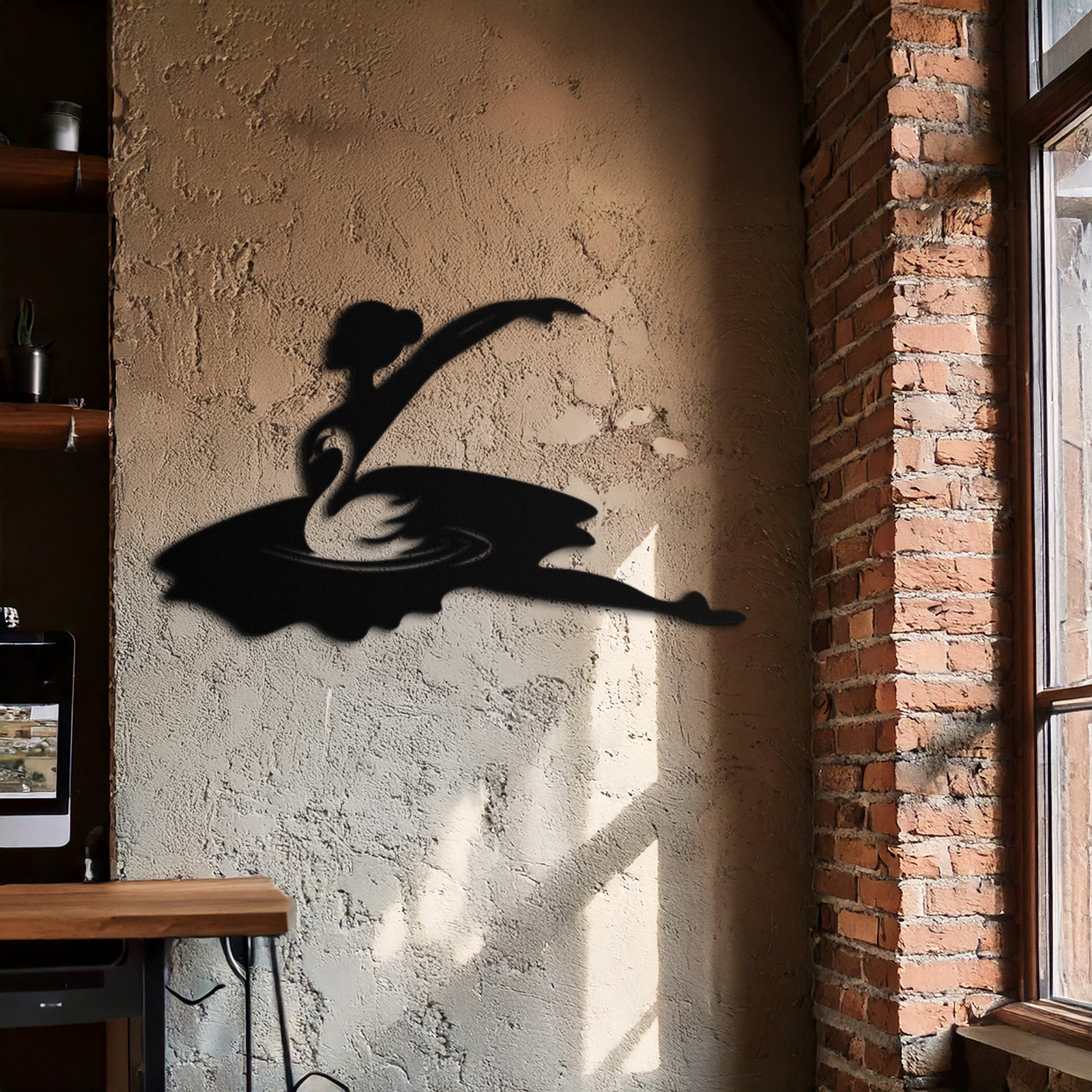 Ballet Dancer with Swan Silhouette Metal Wall Art – Elegant Black Steel Decor for Ballet Studios, Bedrooms, and Living Spaces- KAF466