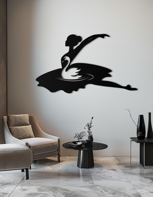 Load image into Gallery viewer, Ballet Dancer with Swan Silhouette Metal Wall Art – Elegant Black Steel Decor for Ballet Studios, Bedrooms, and Living Spaces- KAF466
