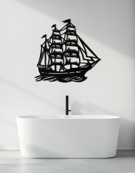 İskandinav Viking Gemisi Metal Duvar Sanatı - İskandinav Esintili Çelik Dekor- KAF470