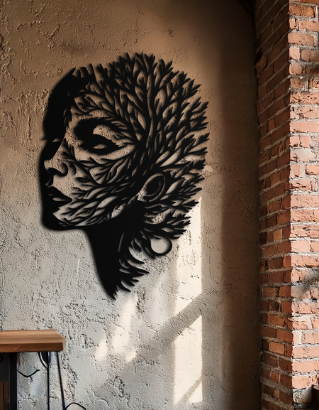 Ağaç Kadın Metal Duvar Sanatı - Doğadan Esinlenen Kadın Silüeti Dekoru - KAF472