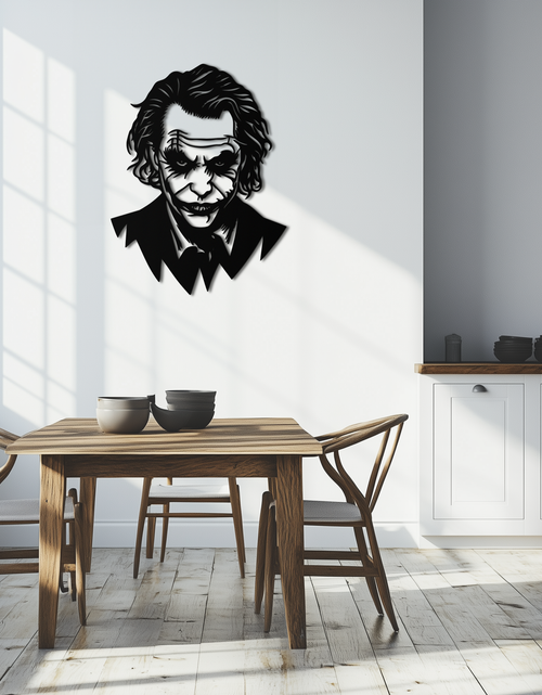 Resmi Galeri görüntüleyicisine yükleyin, Joker Metal Duvar Sanatı - Cesur İç Mekanlar İçin İkonik Kötü Adam Çelik Silüeti - KAF474
