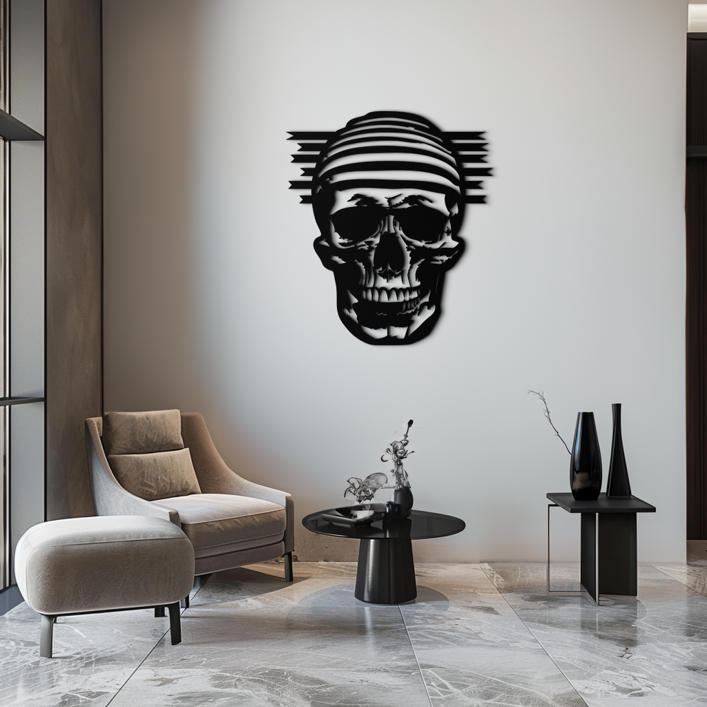 Skull Metal Wall Art - Bold and Edgy Steel Silhouette Decor- KAF477